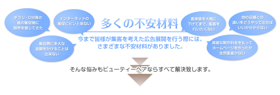 あらゆる悩みをビューティヘアなら全て解決いたします。