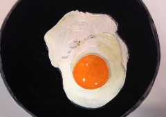 生卵から目玉焼きの完成までを1枚の絵に描く