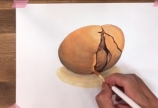 アクリル画「卵からヒヨコが生まれるまでを1枚に描く」