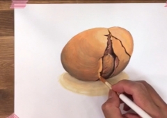 アクリル画「卵からヒヨコが生まれるまでを1枚に描く」